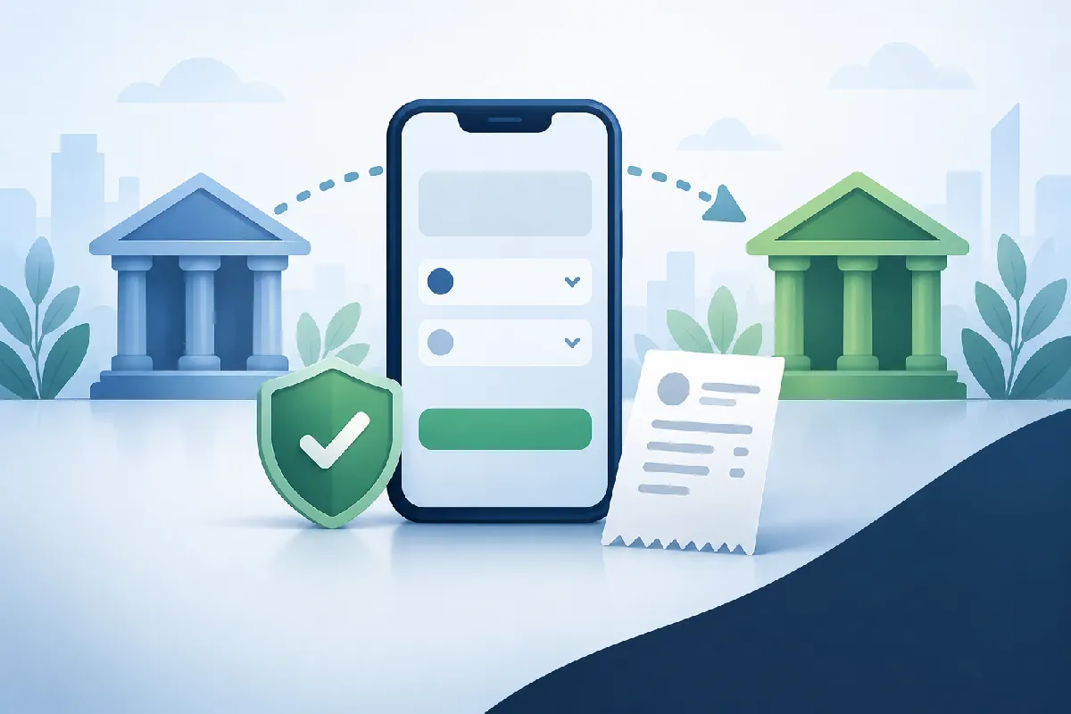 Mavi ve yeşil tonlardaki telefon, banka simgeleri ve dekont illüstrasyonu bahis eft ile para yatırma sürecindeki kontrol adımlarını betimliyor.